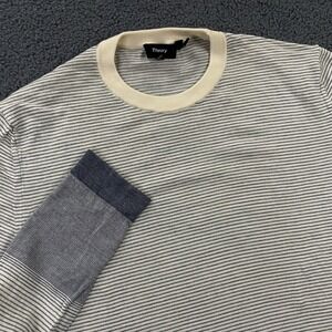 Theory Sweater Mens Small Gray 100% Wool Stripe Crewneck Lightweight Very Soft